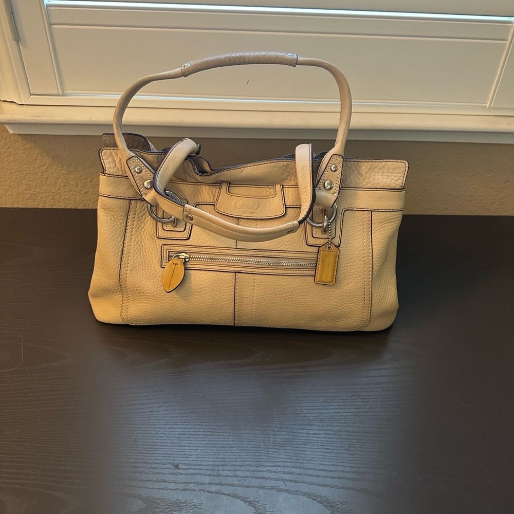Coach Beige Pebbled Leather Satchel